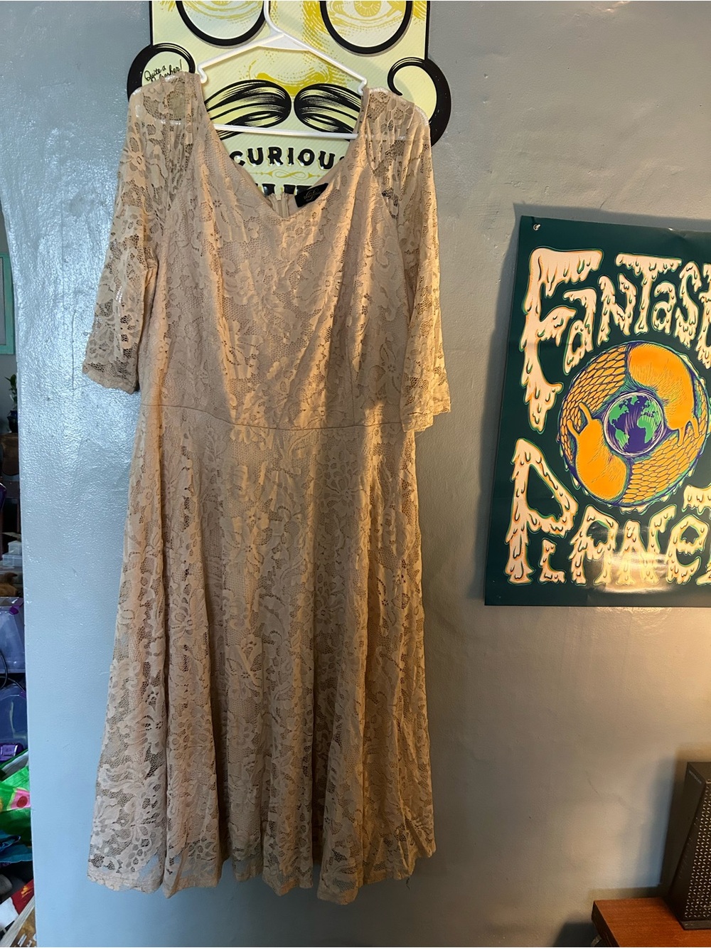 Elegant Women's Lace Dress in Beige